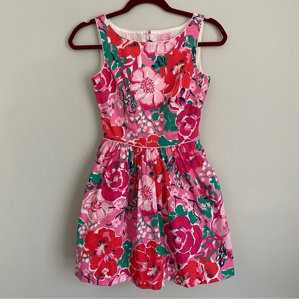 Pink Floral Lily Pulitzer High Neck Cutout Fit & Flare Mini Dress Size 0